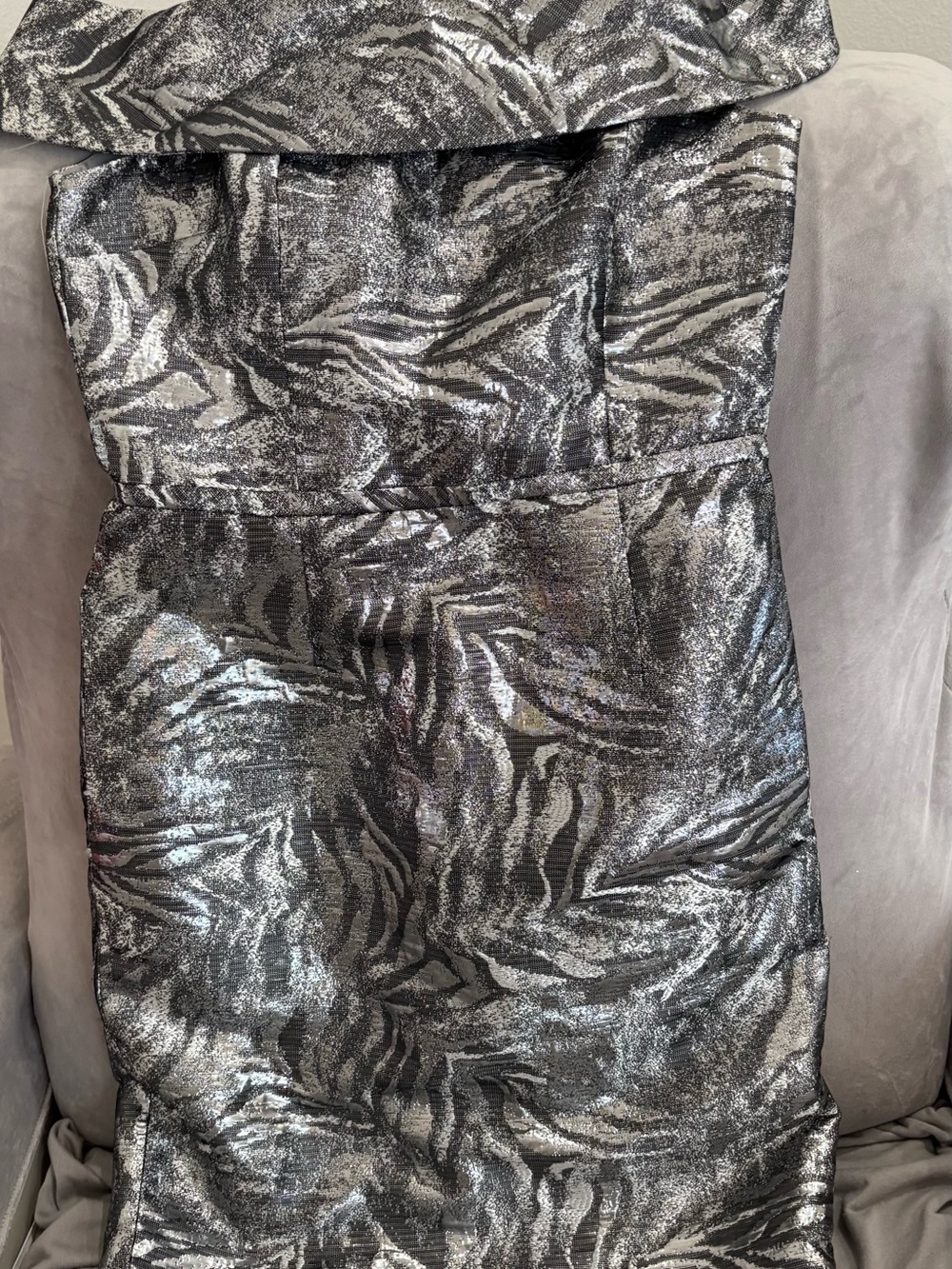 Metallic Silver & Black Zebra-Print Strapless Dress